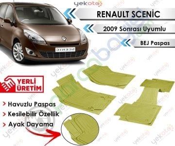 Renault Scenic 2009 Sonrası Uyumlu Havuzlu Kesilebilir Bej Paspas