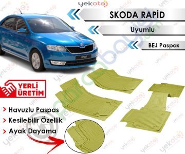 Skoda Rapid Uyumlu Havuzlu Kesilebilir Bej Paspas