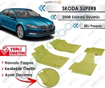 Skoda Superb 2008 Sonrası Uyumlu Havuzlu Kesilebilir Bej Paspas