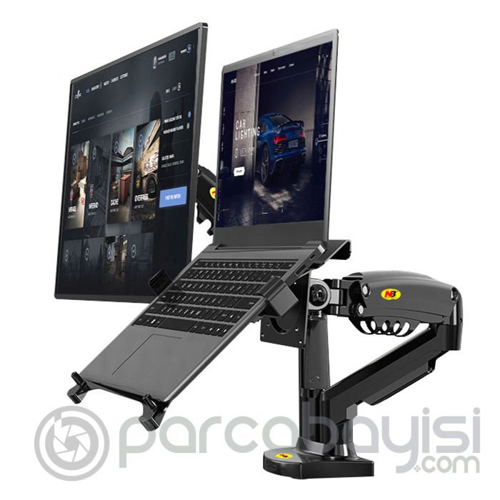 NB F160L Ayarlanabilir Amortisörlü Laptop Standı ve Ergonomik Monitör Standı - Tutucu 17''-27''