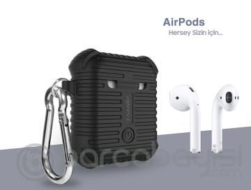 Ally Apple Airpods İçin Sert Darbe Emici Silikon Kılıf Anahtarlıklı