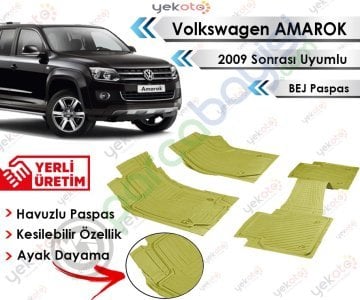 Volkswagen Amarok 2009 Sonrası Uyumlu Havuzlu Kesilebilir Bej Paspas