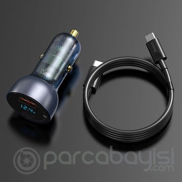 BASEUS QC+PPS 65W Dual Usb Hızlı Araç Şarj 1m Type-C Kablo100W(20V-5A)]Dijital Göstergeli