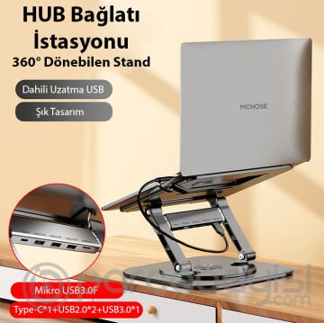 ALLY MC LS928HUB 4in1 Masaüstü 360° Dönebilen Laptop Standı Hub​