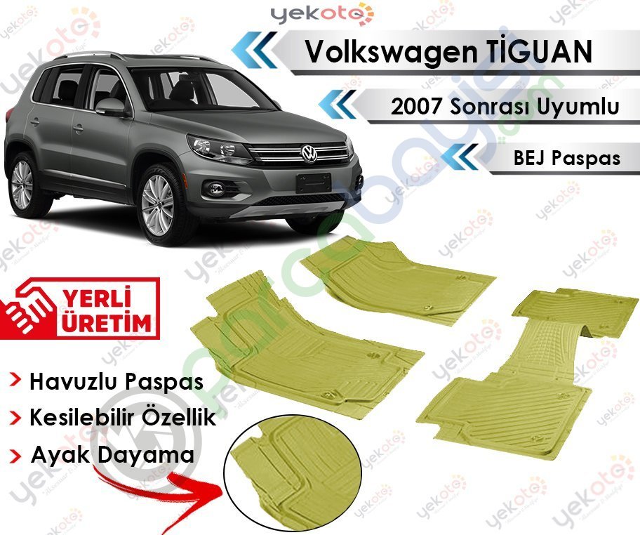 Volkswagen Tiguan Uyumlu Havuzlu Kesilebilir Üniversal Bej Paspas