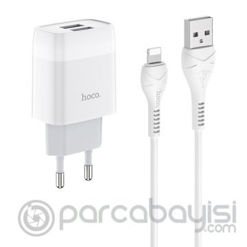 Hoco C73A Çift USB Girişli Hızlı Şarj Adaptörü ve Hızlı İPhone Şarj Kablosu 1M