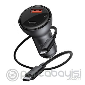 Baseus 45W PPS Hızlı Araç Şarj+USB C Kablo Dijital Göstergeli Hızlı Araç Şarjı