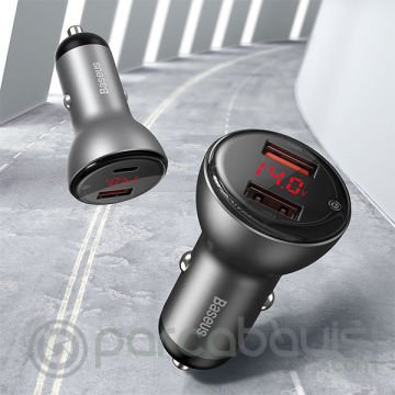 Baseus 45W PPS Hızlı Araç Şarj+USB C Kablo Dijital Göstergeli Hızlı Araç Şarjı