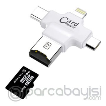 Card Reader 4in1 Type-C- İphone Lightning-Micro Usb Hafıza Kart Okuyucu