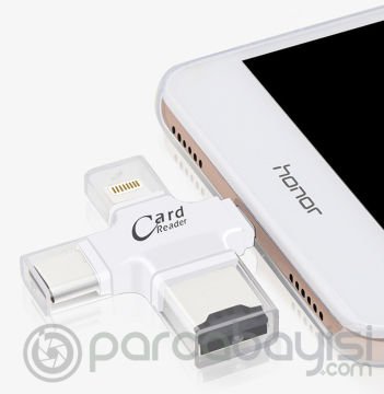 Card Reader 4in1 Type-C- İphone Lightning-Micro Usb Hafıza Kart Okuyucu