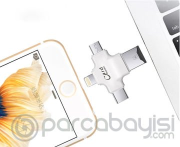 Card Reader 4in1 Type-C- İphone Lightning-Micro Usb Hafıza Kart Okuyucu