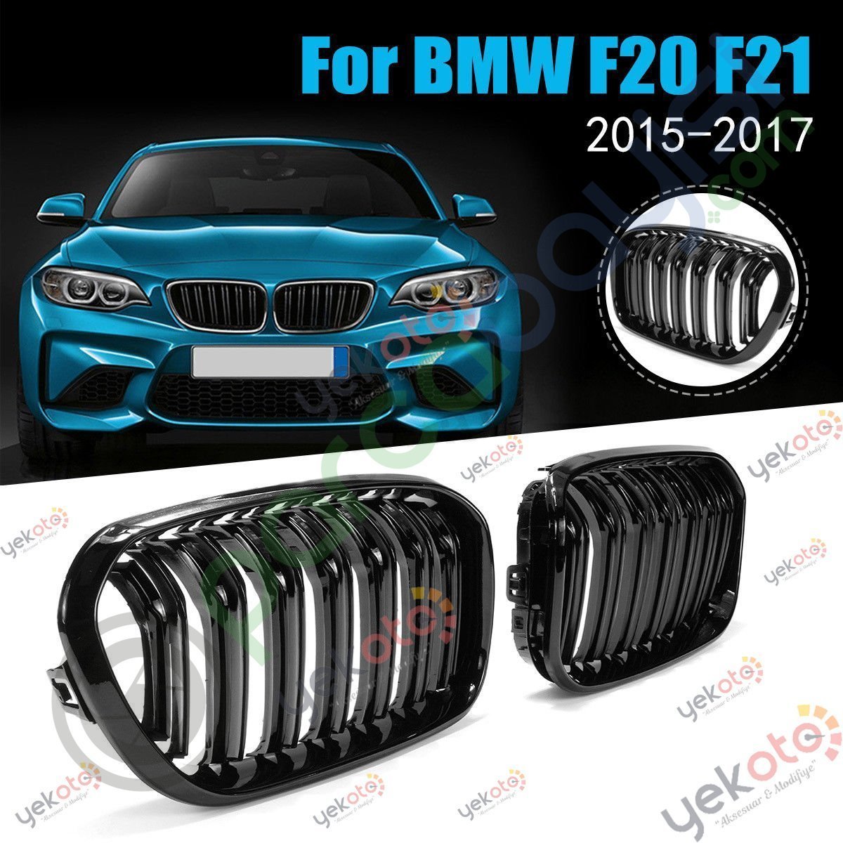 Bmw F20 - F21 Ön Böbrek Panjur 2015-2017 Arası Uyumlu Piano Black