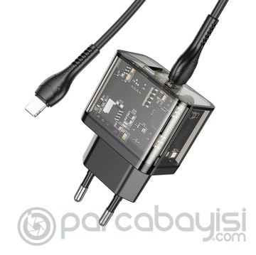 HOCO N34 PD20W USB+Type-C + iPhone Lightning Kablo Hızlı Şarj Adaptör Seti