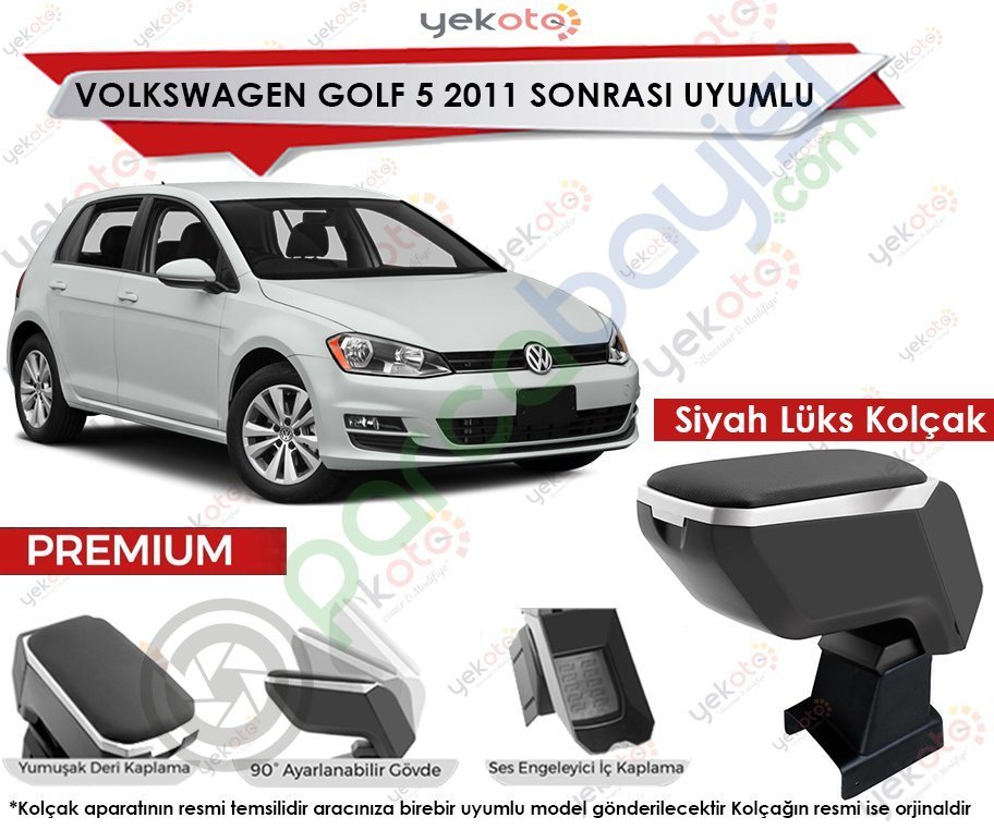 Vw Golf 5 2011 Sonrası Uyumlu Lüx Siyah Kolçak Kol Dayama Ultra Kaliteli