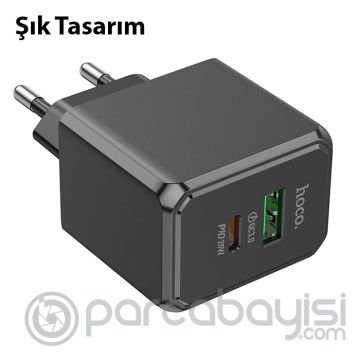 HOCO CS14A PD20W+QC3.0 USB + Type-C Girişli Hızlı Şarj Adaptörü Başlığı