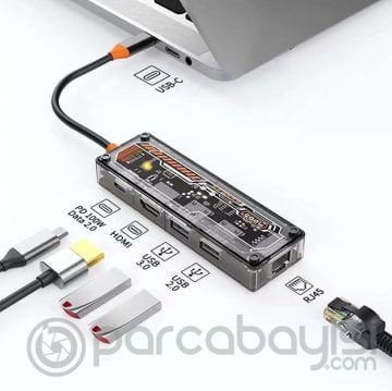 ALLY 5in1 Type-c To USB3.0 + USB2.0 + Type-c PD 100W + HDMI + Ethernet Çoğaltıcı Transparan Hub