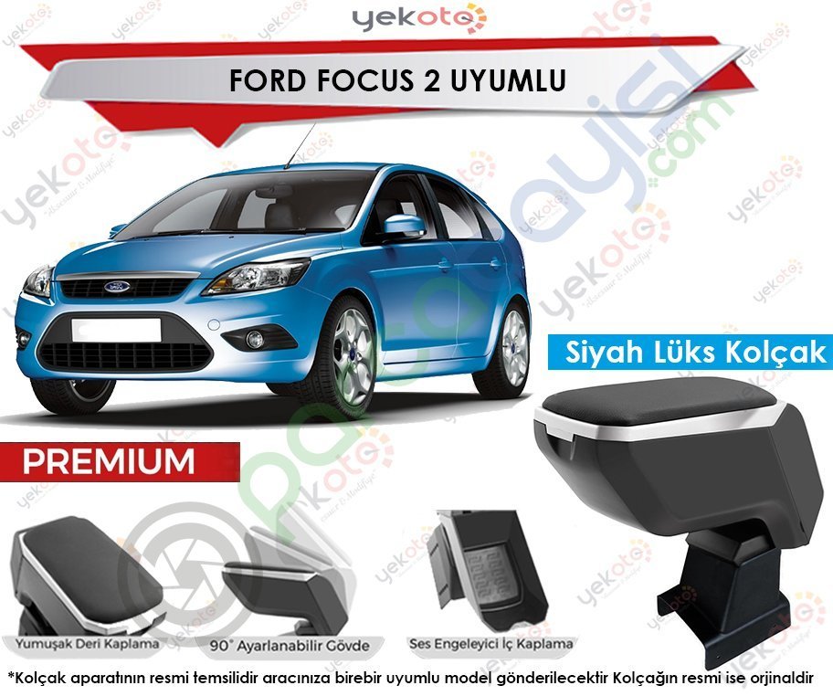 Ford Focus 2 Uyumlu Lüx Siyah Kolçak Kol Dayama Ultra Kaliteli