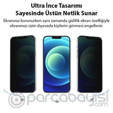 ALLY İPhone 13 Mini 3D Full Privacy Gizlilik Cam Ekran Koruyucu Anti-Spy