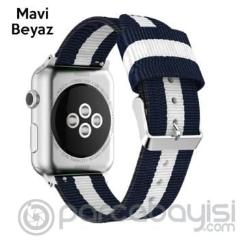 Ally Apple Watch 7-8 45mm 6-5-4 44mm Kayış Kordon Çizgili Nylon 3-2-1 42mm