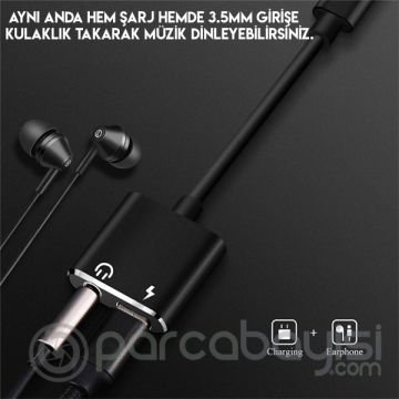 İPhone-3.5mm Kulaklık Ve Şarj Dönüştürücü Başlık Adaptör Kablo