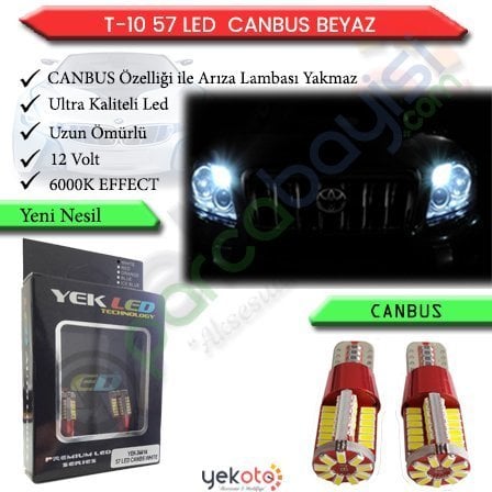 Yekled T10 Park Dipsiz Ampul 57 Led Beyaz Işık Canbus Arıza Kesicili 12V Plaka İç Aydınlatma 2 Adet