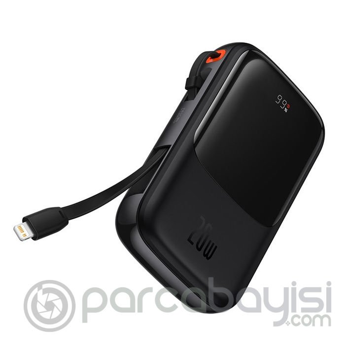 Baseus Qpow Pro Dijital Göstergeli 10000mAh 20W Hızlı Şarj Powerbank iPhone Lightning Kablolu