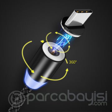 ALLY 2M Magnetic-Mıknatıslı Usb Şarj Kablosu 3 Başlık（iPhone+Type-C+Micro