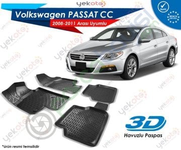 Vw Passat Cc 2008-2011 Arası Uyumlu Araca Özel 3D Havuzlu Paspas Siyah