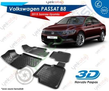 Vw Passat B8 2015 Sonrası Uyumlu Araca Özel 3D Havuzlu Paspas Siyah