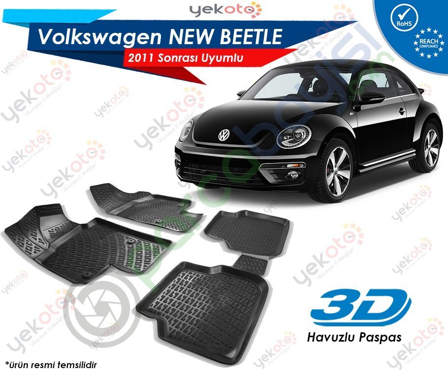 Vw New Beetle 2011 Sonrası Uyumlu Araca Özel 3D Havuzlu Paspas Siyah