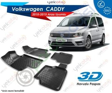 Vw Caddy 2010-2015 Arası Uyumlu Araca Özel 3D Havuzlu Paspas Siyah