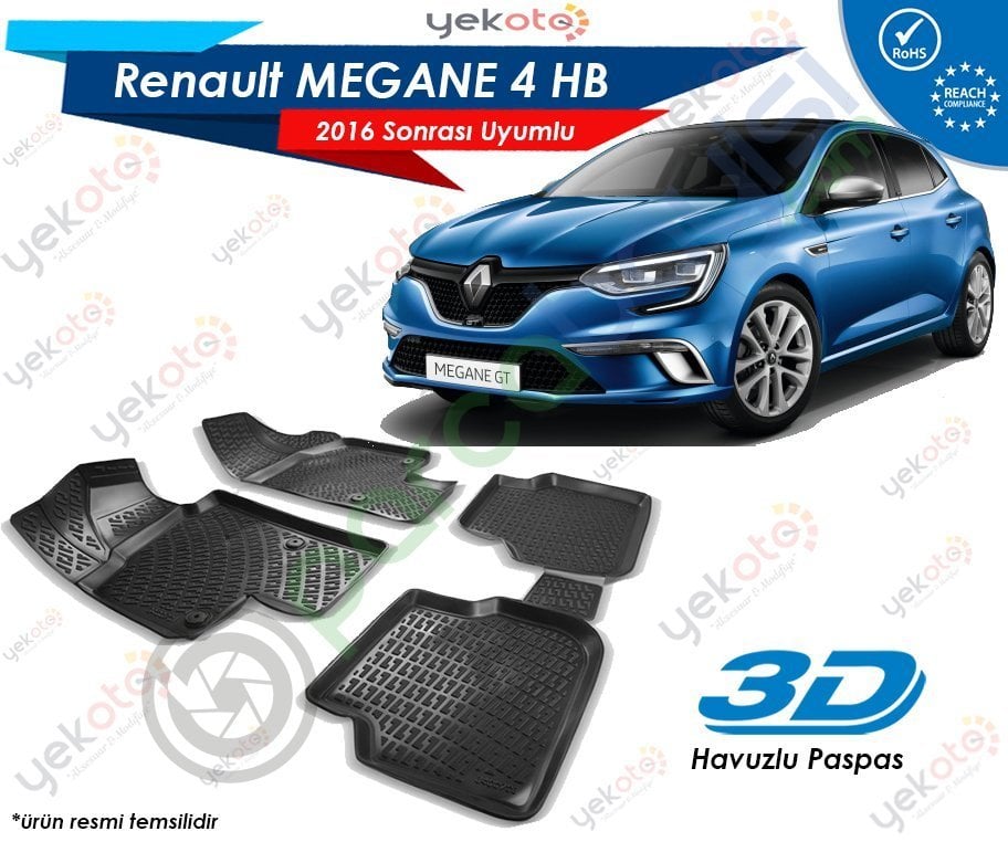 Renault Megane 4 Hb 2016 Sonrası Uyumlu Araca Özel 3D Havuzlu Paspas Siyah