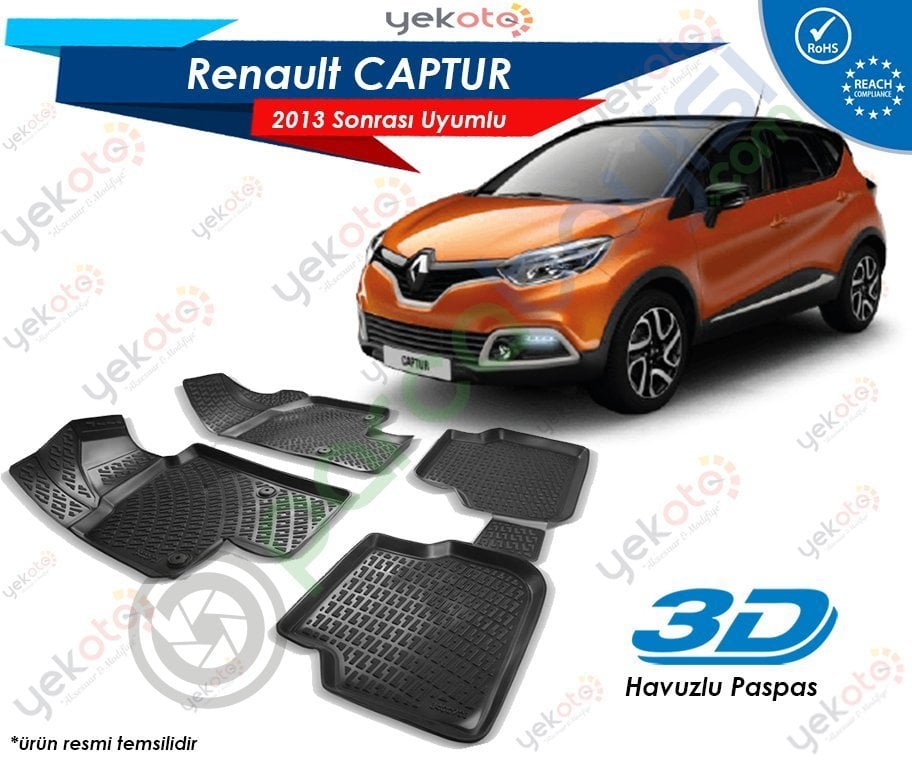 Renault Captur 2013 Sonrası Uyumlu Araca Özel 3D Havuzlu Paspas Siyah