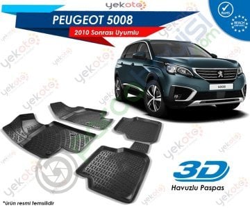 Peugeot 5008 2010 Sonrası Uyumlu Araca Özel 3D Havuzlu Paspas Siyah