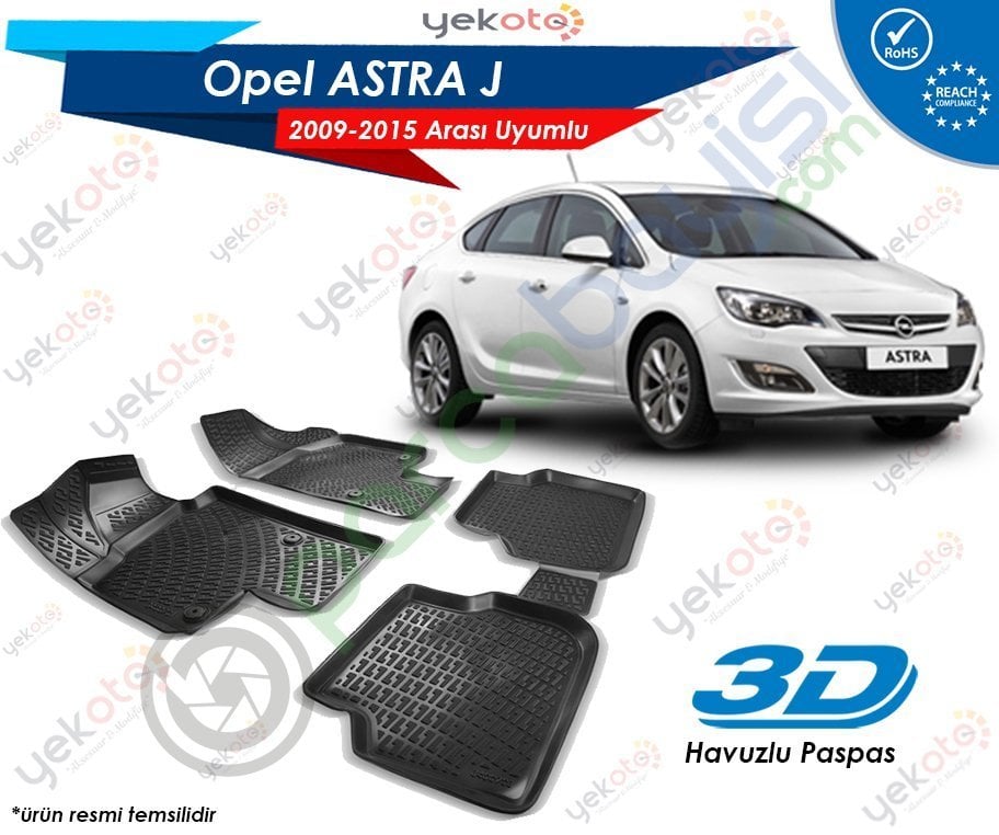 Opel Astra J 2009-2015 Arası Uyumlu Araca Özel 3D Havuzlu Paspas Siyah