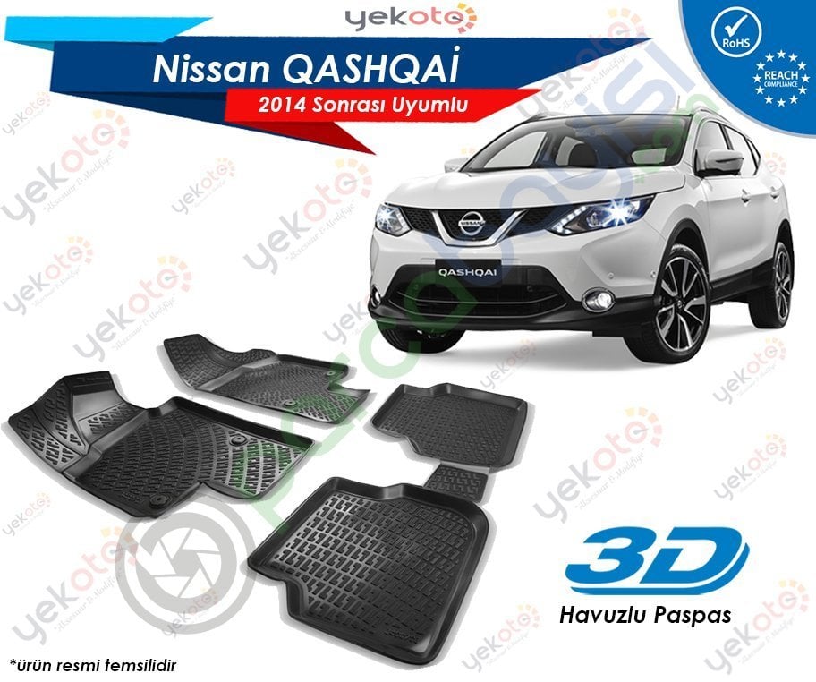 Nıssan Qashqai 2014 Sonrası Uyumlu Araca Özel 3D Havuzlu Paspas Siyah