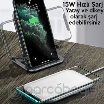 Baseus Rib Horizontal and Vertical 15W Kablosuz Wireless Şarj& Stand