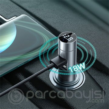 Baseus 18W hızılı Şarj Column Bluetooth 5.0 Araç MP3 Dual Usb Araç Şarjı
