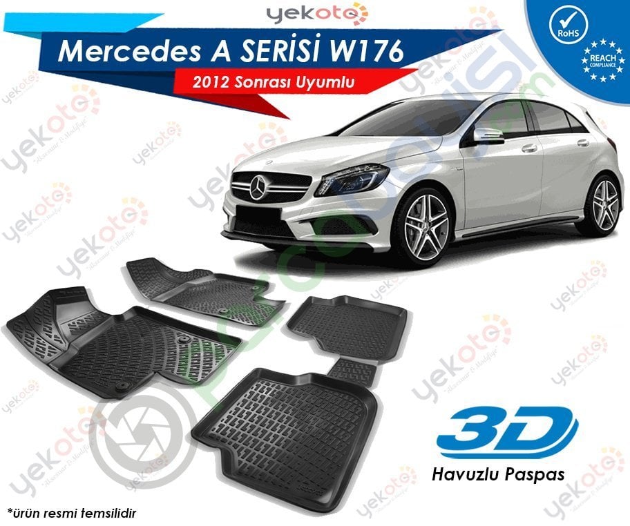 Mercedes A W176 2012 Sonrası Uyumlu Araca Özel 3D Havuzlu Paspas Siyah