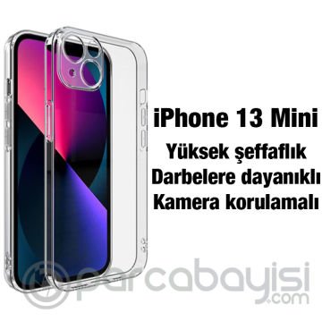 Ally iPhone 13 Mini 5.4inç Kılıf Kamera Korumalı Ultra İnce Şeffaf Silikon Kılıf