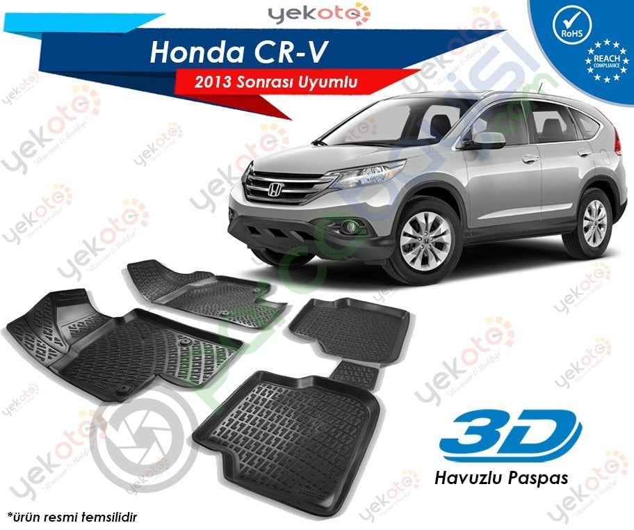 Honda Cr-V 2013 Sonrası Uyumlu Araca Özel 3D Havuzlu Paspas Siyah