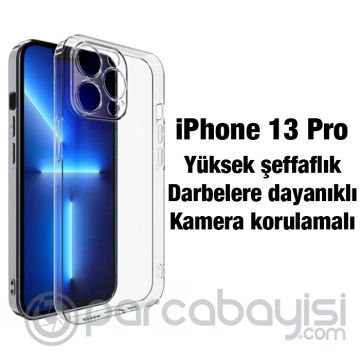 Ally iPhone 13 Pro 6.1inç Kılıf Kamera Korumalı Ultra İnce Şeffaf Silikon Kılıf