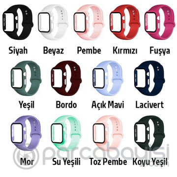 ALLY Apple Watch 4-5-6 44mm Silikon Kordon Kayış ve Ekran Koruyucu Kılıf