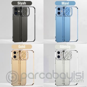 ALLY Fashion Series iPhone 12 6.1inç Kılıf Renkli Kenar Lazer Çerçeveli Silikon Kılıf