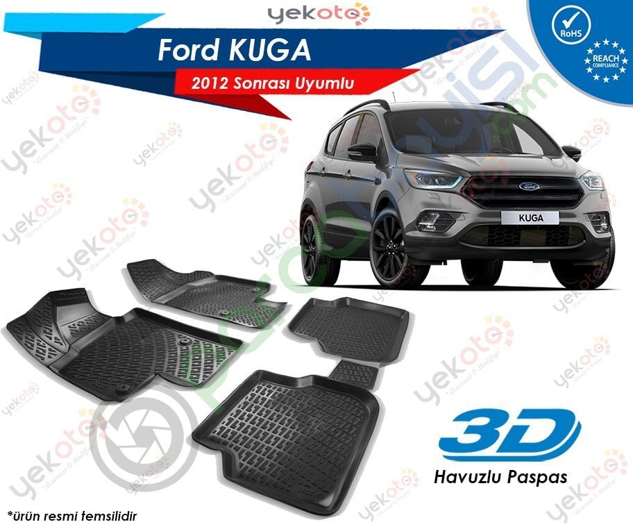 Ford Kuga 2012 Sonrası Uyumlu Araca Özel 3D Havuzlu Paspas Siyah