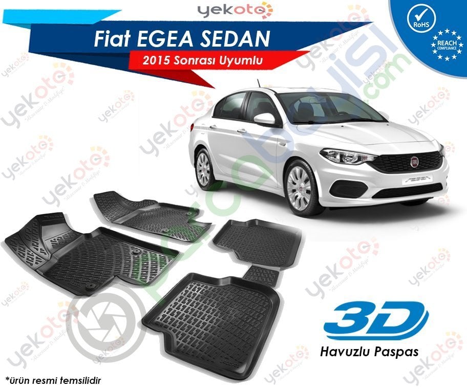 Fiat Egea Sedan 2015 Sonrası Uyumlu Araca Özel 3D Havuzlu Paspas Siyah