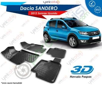 Dacia Sandero 2012 Sonrası Uyumlu Araca Özel 3D Havuzlu Paspas Siyah