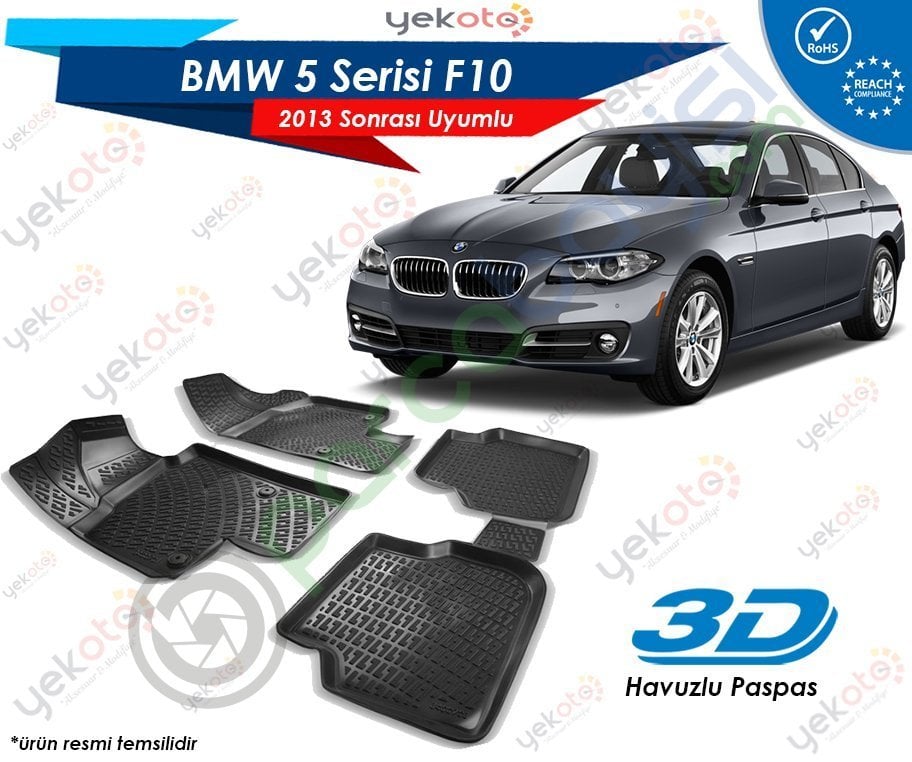 Bmw 5 F10 2013 Sonrası Uyumlu Araca Özel 3D Havuzlu Paspas Siyah