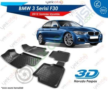 Bmw 3 F30 2012 Sonrası Uyumlu Araca Özel 3D Havuzlu Paspas Siyah