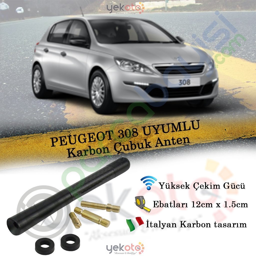 Peugeot 308 Uyumlu Karbon Fiber Oto Radio Anteni Çubuk Anten